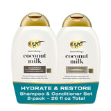 OGX Coconut Milk Shampoo & Conditioner Set – Daily Hydrating Hair Care Ritual for Dry Strands, Spa-Style Self-Care for Her Bathroom