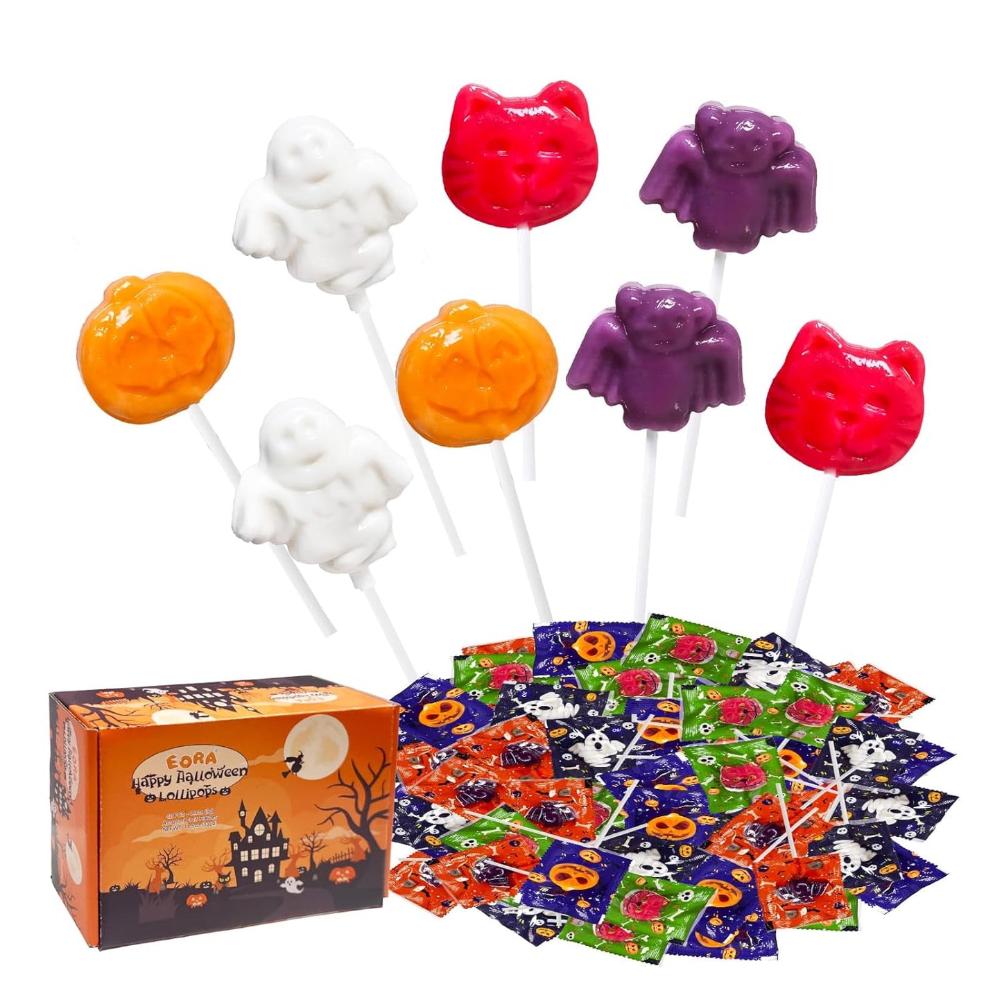 Low Sugar and Fat Free Halloween Lollipops 42 Pack, Guilt Free Monster Shaped Suckers for Health Conscious Parents and Classroom Treat Giving