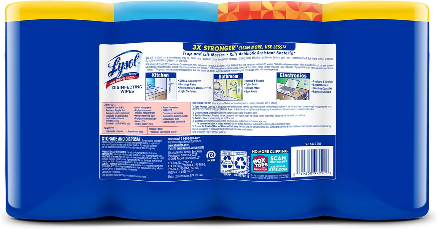 Lysol Disinfecting Wipes Bundle, Bedroom Nightstand and Self-Care Space Sanitizing Wipes, Daily Wellness Wipes for Phones Pillows and Vanities, 80 Count (4pk)