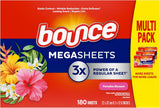 Bounce Mega Dryer Sheets Paradise Blossom 180 Count Wrinkle Reduction Fabric Softener for Work From Home Wardrobe