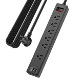 Yintar 6Ft Surge Protector Power Strip with 6 Outlets & 3 USB Ports, Black – Home Office Workstation Safety with 1680J Surge Protection and Overload Switch