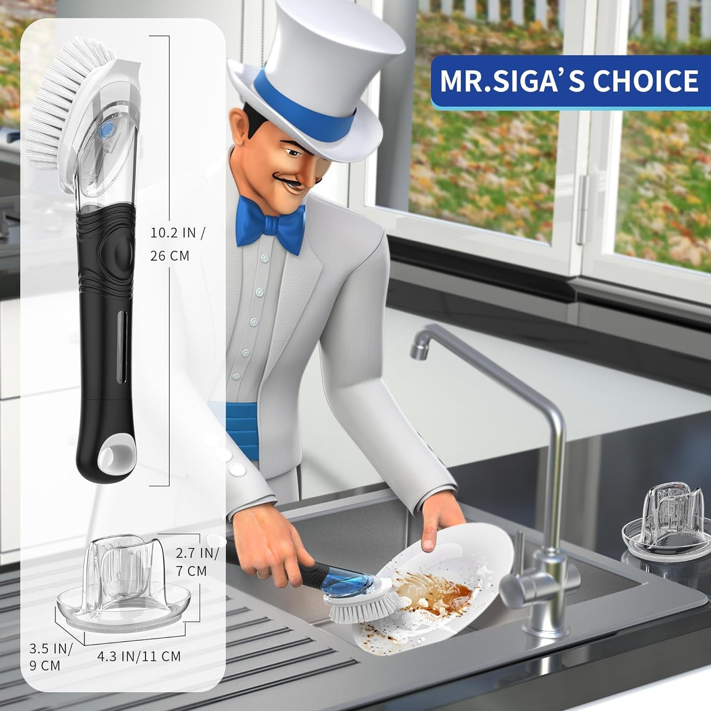 MR.SIGA Soap Dispensing Dish Brush Refills, 4 Pack – Hygienic 3-Month Replacement Heads for Cleaner Family Kitchens
