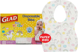 Glad for Kids Unicorn Disposable Paper Bibs with Crumb Catcher, BPA-Free Toddler Bibs for High Chair Feeding and Nursery Snack Time, 30 Count