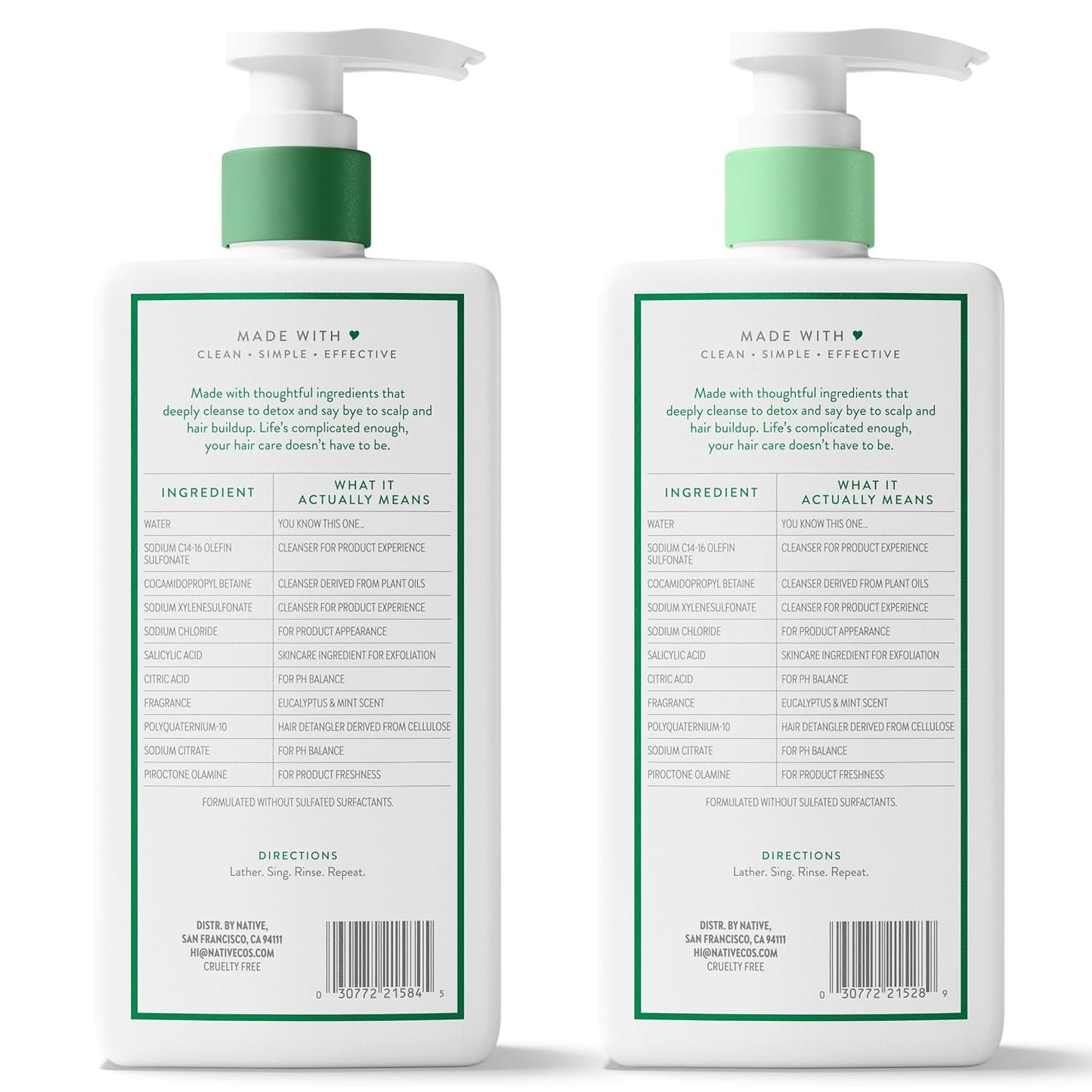 Native Scalp Detox Shampoo & Conditioner – Eucalyptus and Spearmint Scented 2-Pack for Aromatherapy Shower Ritual