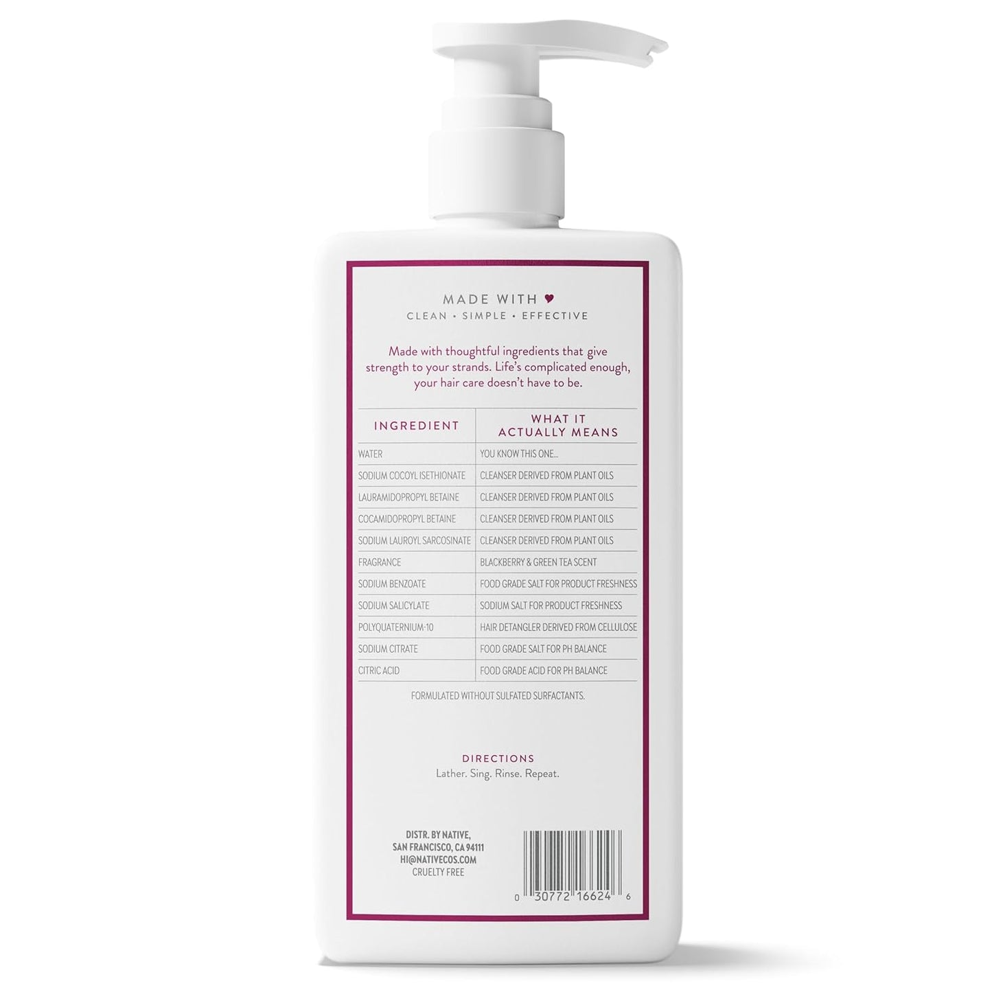 Native Strengthening Shampoo Blackberry & Green Tea 16.5 fl Oz – Clean, Multi-Use Wash for an Uncluttered Vanity