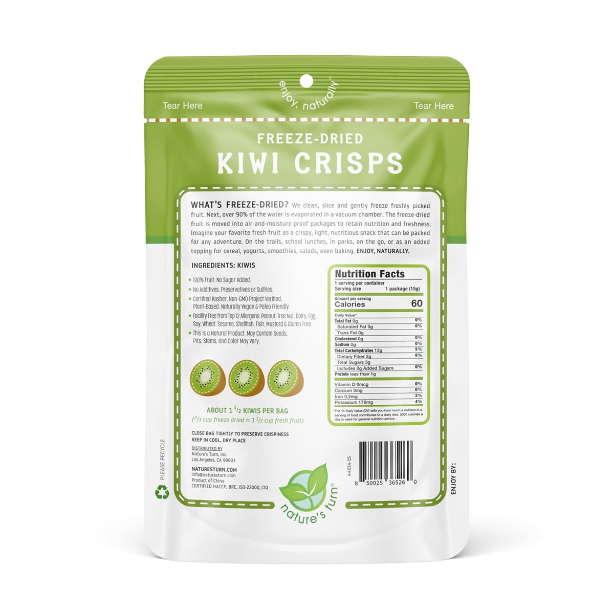 Nature's Turn Sour Kiwi Freeze-Dried Fruit – Holiday Care Package Snack for Health-Conscious Family, 6 Bags
