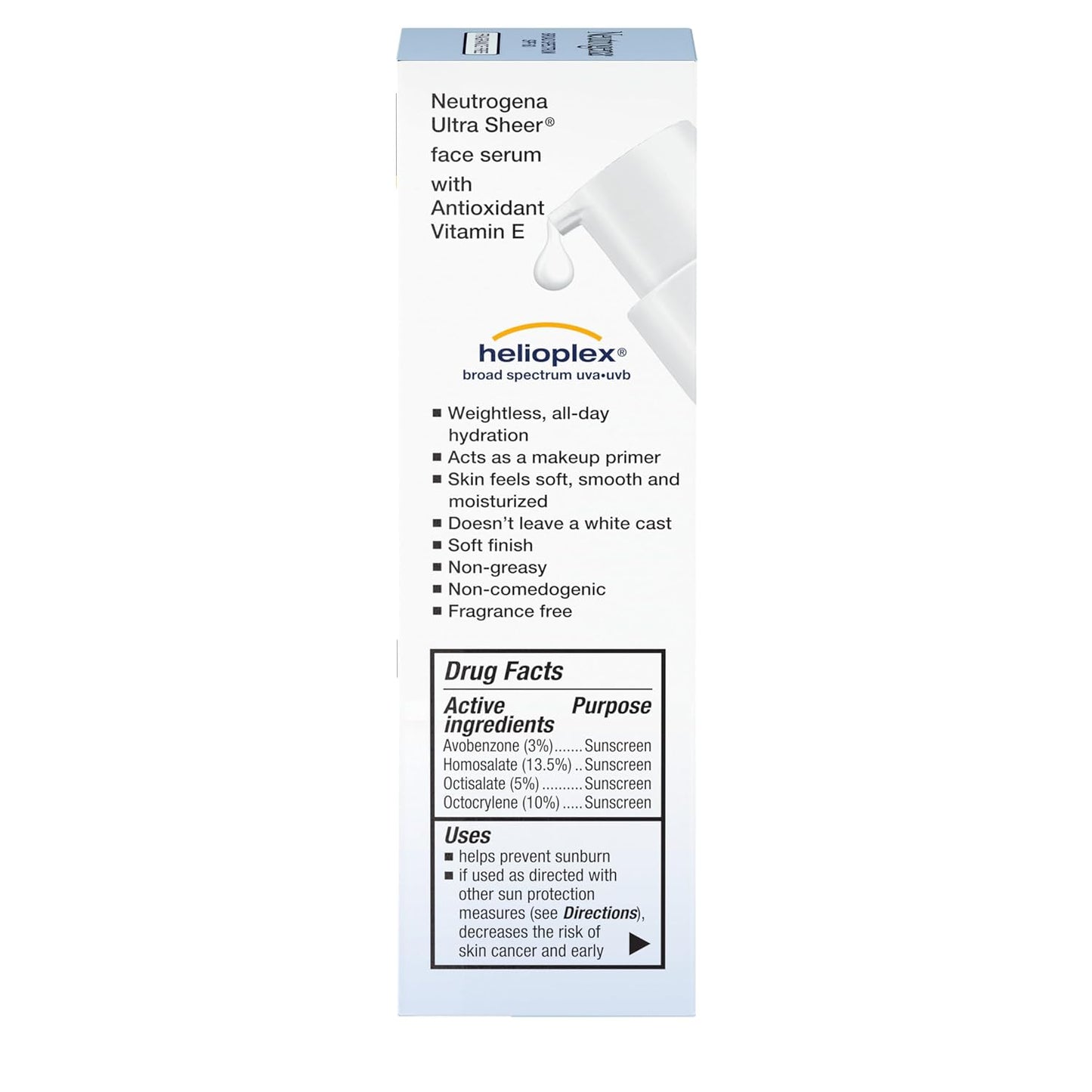 Neutrogena Ultra Sheer Face Sunscreen Serum – Office-Ready Makeup Primer with SPF 60, No White Cast Finish