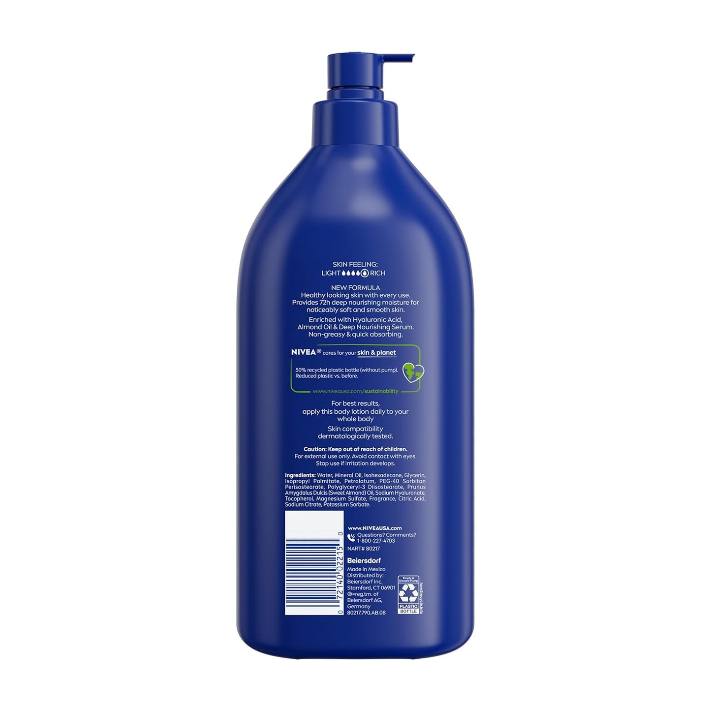 NIVEA Essentially Enriched Body Lotion for Very Dry Skin with Hyaluronic Acid, Streamlined 50% Recycled Packaging and Effortless Daily Moisture, 33.8 Fl Oz