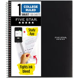 Five Star Spiral Notebook + Study App – 1 Subject College Ruled Notebook for Focused Lecture Note-Taking, 100 Sheets