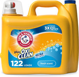 ARM & HAMMER Plus OxiClean Laundry Detergent – Family-Safe Stain Remover for Kids' Clothes and Playroom Laundry, Fresh Scent, 122 Loads