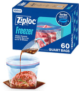 Ziploc Quart Freezer Bags for Home Meal Prep – Stand-Up Bottom for Faster Batch Cooking Sessions
