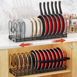 Housolution Quick-Access Pot Lid Organizer for Busy Home Kitchens, Black Expandable Rack to Speed Up Cooking