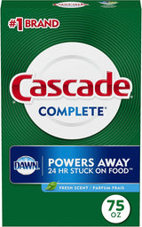 Cascade Complete Powder Dishwasher Detergent for Busy Home Kitchens, Daily Dishwashing Without Pre-Rinsing