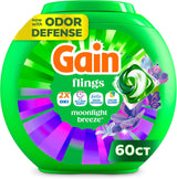 Gain Flings Moonlight Breeze Laundry Pacs – Self-Care Laundry Pods for Bedroom & Linen Closet, 4-in-1 Odor Defense