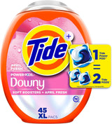 Tide Plus Downy April Fresh Laundry Pods 45 Count, Single-Dose Detergent for Clutter-Free Laundry Room