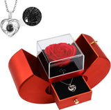 Emibele Preserved Rose with Heart Necklace – Ready-to-Give Birthday Gift for Her, Valentine's Day Flower and Jewelry Combo