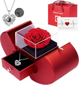 Crystalaxy Eternal Bloom – Preserved Rose and I Love You Necklace Set, Ready-to-Gift Birthday Present for Girlfriend and Wife