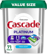 Cascade Platinum Dishwasher Pods, Dish Detergent Soap for Streamlined Home Office Routines, Fresh Scent 71 count