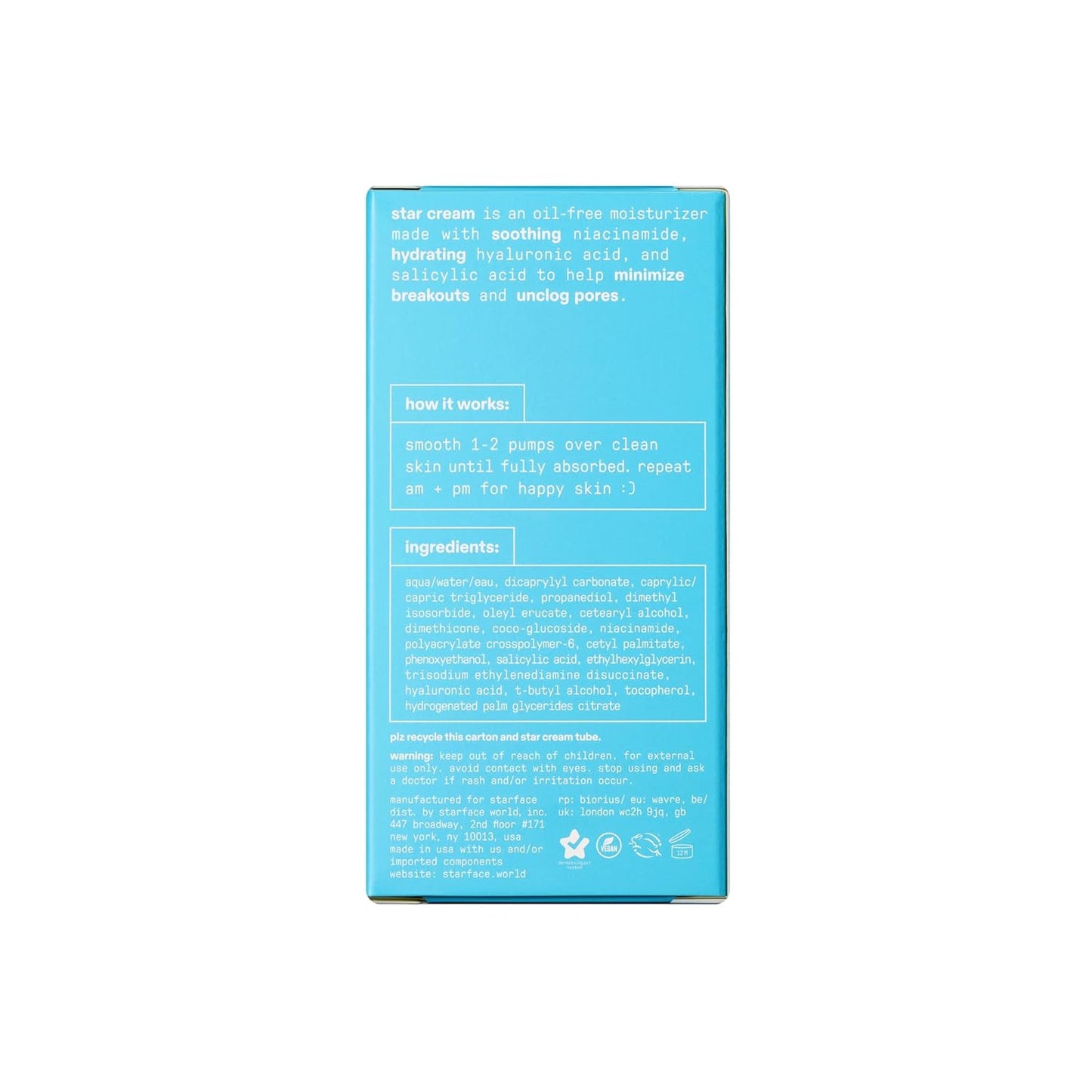 Starface Star Cream Salicylic Acid Moisturizer – Calming Nightly Skincare Ritual for Breakout-Prone and Sensitive Skin