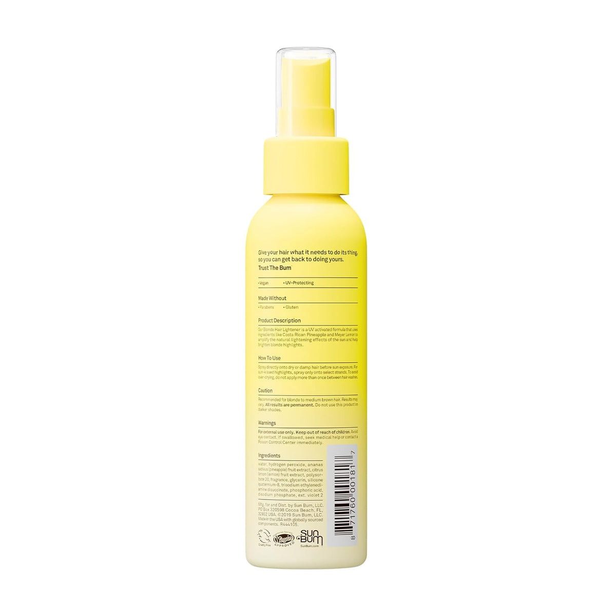 Sun Bum Hair Lightener Spray - Birthday Gift for Blonde Women with Tropical Pineapple Scent - 4 oz