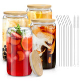 Clear Glass Tumbler with Reusable Glass Straws – Sleek Kitchen Counter Accessory for Iced Coffee and Cocktail Presentation, 4 Pack