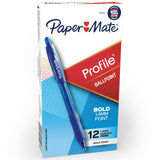 Paper Mate Profile Ballpoint Pens for College Students, No-Cap Retractable 1.4mm Blue Pens for Dorm Room and Lecture Hall Notes