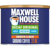 Maxwell House Decaf Original Medium Roast Ground Coffee – Steady Work-From-Home Pick-Me-Up for Late Study Sessions, 29.3 oz Canister