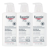 Eucerin Baby Unscented 2-in-1 Wash – Gentle Nursery & Bath Time Cleanser for Sensitive Skin, 3-Pack