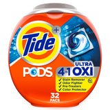 Tide Pods 4-In-1 Ultra Oxi Laundry Pacs for Mudroom Family Loads, Tough on Grass and Food Stains