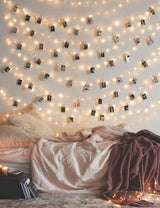 Aurora Glow Warm White Fairy String Lights – Living Room Aesthetic Decor with 50 Photo Clips