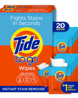 Tide To Go Instant Stain Remover Wipes – Road Trip Stain Rescue for Travelers, Car-Friendly Spot Cleaning Wipes