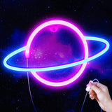 Lumoonosity Planet Neon Light - Unique Housewarming Gift for Women and Mom, Blue Pink LED Wall Sign for Bedroom Decor, USB Powered Night Light with Switch