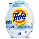 Tide Pods Free & Gentle Laundry Pacs for Sensitive Skin and Eczema-Prone Adults, Hypoallergenic Detergent