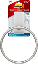 Command Hand Towel Ring Satin Nickel – Clean-Line Bathroom Organizer for Clutter-Free Counters, No Drill Mount