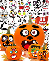 Greingways Halloween Pumpkin Stickers, 88 Expressive Face Designs to Style Porch Pumpkins, Mantel Lanterns, and Tabletop Centerpieces