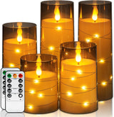 Homemory Premium Star String Fairy Light Candles – Elevated Home Centerpiece, Ivory Acrylic Pillar Set of 5