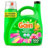 Gain Liquid Laundry Detergent Odor Defense Hibiscus Hula Scent for Bath Towel Refresh, 100-Load Wellness Laundry Routine