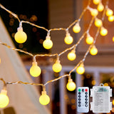 Minetom Battery Operated Globe String Lights – Clean Warm White LED Glow for Scandinavian Bedroom & Neutral Interiors