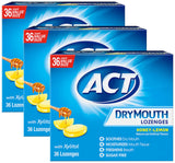 ACT Dry Mouth Lozenges With Xylitol, 36-Count, Sugar Free Honey-Lemon – Self-Care Essential for Nighttime Hydration
