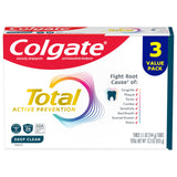 Colgate Total Active Prevention Deep Clean Toothpaste – All-in-One Toothpaste for Uncluttered Bathrooms, One Tube 7 Oral Issues, Mint 3-Pack 5.1 oz