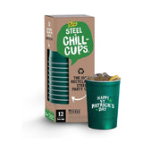 Clover Print Reusable Cups for Cold Drinks – Portable 16 oz Steel Cups for Tailgates, Picnics and Outdoor Festivals, Green, 12 Count