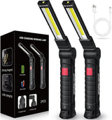 LED Work Light Rechargeable Flashlight – Thoughtful Birthday and Father's Day Gift for Him, Hands-Free Magnetic Base Garage Light, 2-Pack