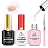 Beetles HEMA-Free Gel Nail Set – Self-Care Nail Ritual, Non-Toxic Base and Top Coat with 9-in-1 Nail Glue