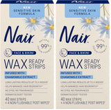 Nair Sensitive Wax Strips – Flameless, No-Warming At-Home Hair Removal for Sensitive Skin