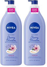 NIVEA Cherry Blossom Body Lotion – Practical Birthday Gift for Her, Pack of 2 with 48-Hour Moisture
