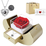 Crystalaxy Signature Keepsake – Luxury Preserved Rose and Pavé Projection Necklace for an Elevated Anniversary Presentation