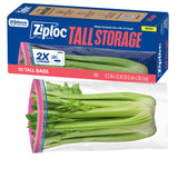 Ziploc Tall Food Storage Bags – Clean Design Reusable Bags for Celery, Asparagus and Streamlined Refrigerator Storage