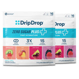 DripDrop Zero Sugar Plus - Portable Electrolyte Sticks for Hiking, Camping, and Trail Hydration, 3x Electrolytes