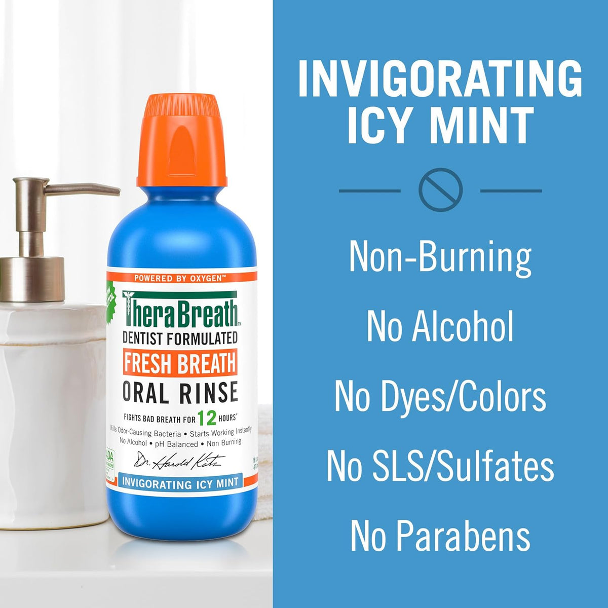 TheraBreath Dentist-Formulated Mouthwash – Free of SLS, Sulfates, Parabens and Dyes for Ingredient-Conscious Adults