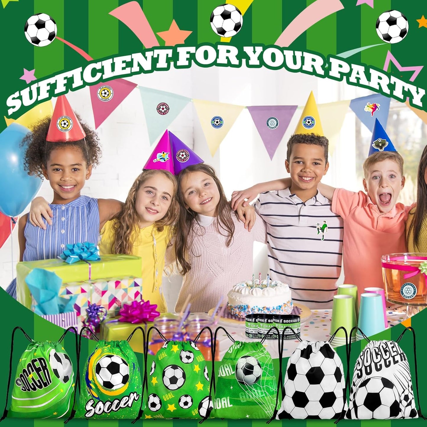 Thoughtful Soccer Party Favor Bundle – 110-Piece Gift Set with 6 Unique Bag Designs for Team Celebrations